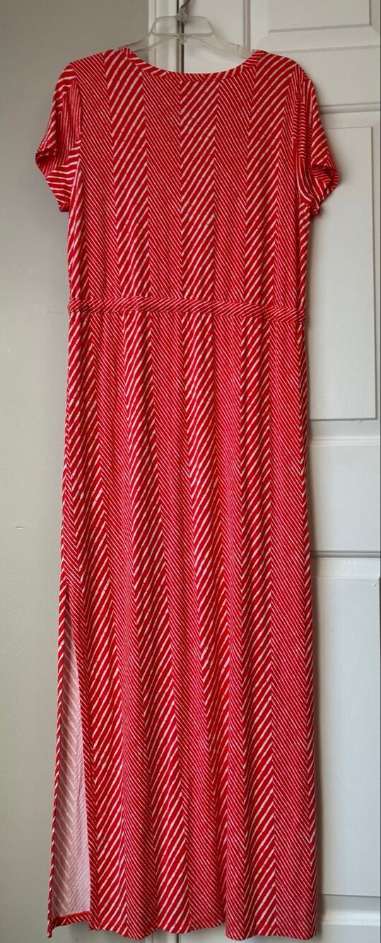 MICHAEL Michael Kors Red White Chevron Striped Maxi Dress Size L Short Sleeve